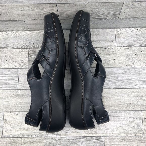 Clarks Shoes Women 9 Navy Blue Leather Comfort Flat Fisherman Sandal Lightweight - Picture 7 of 9